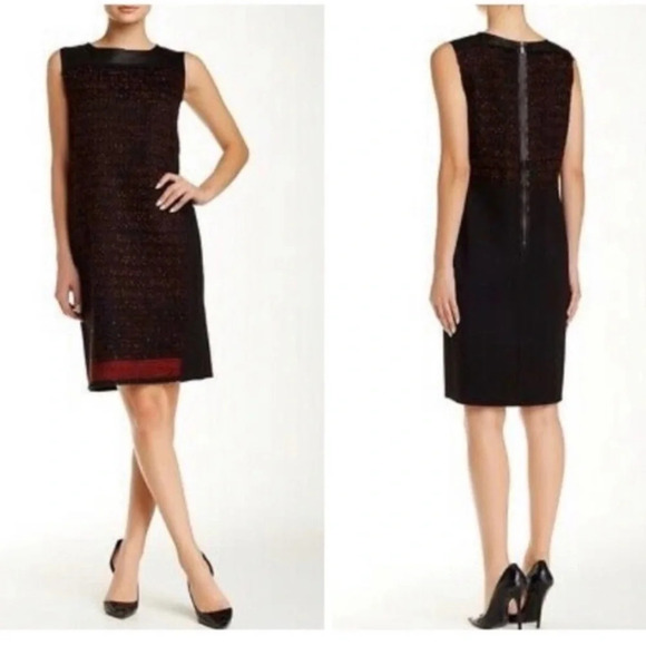 ELIE TAHARI KELLAN TWEED LEATHER DRESS - Picture 1 of 7